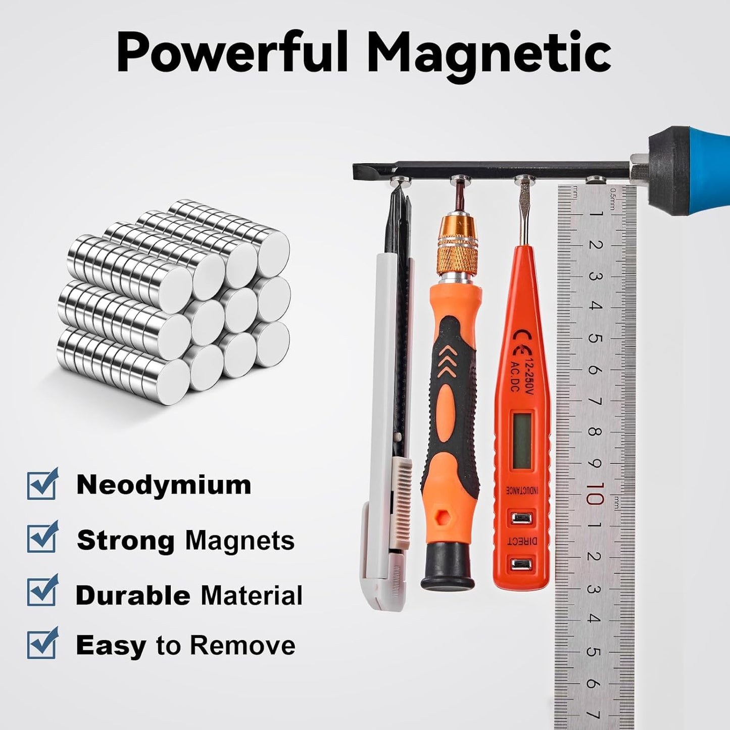 45 Pcs Refrigerator Magnets, 6X2Mm Small round Fridge Magnets, Multi-Use Premium Neodymium Office Magnets for Fridge, Whiteboard, Billboard in Home, Kitchen, Office and School (Silver)