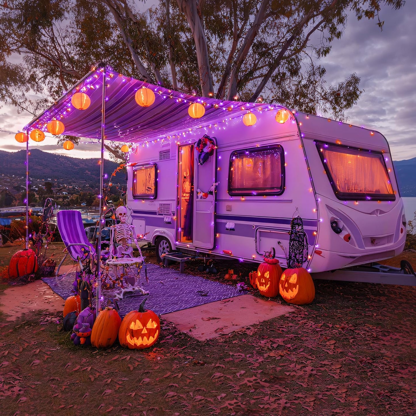Orange and Purple Halloween Lights: 132Ft 400 LED String Lights Plug in - Halloween Lights Indoor Outdoor for Yard Tree Porch