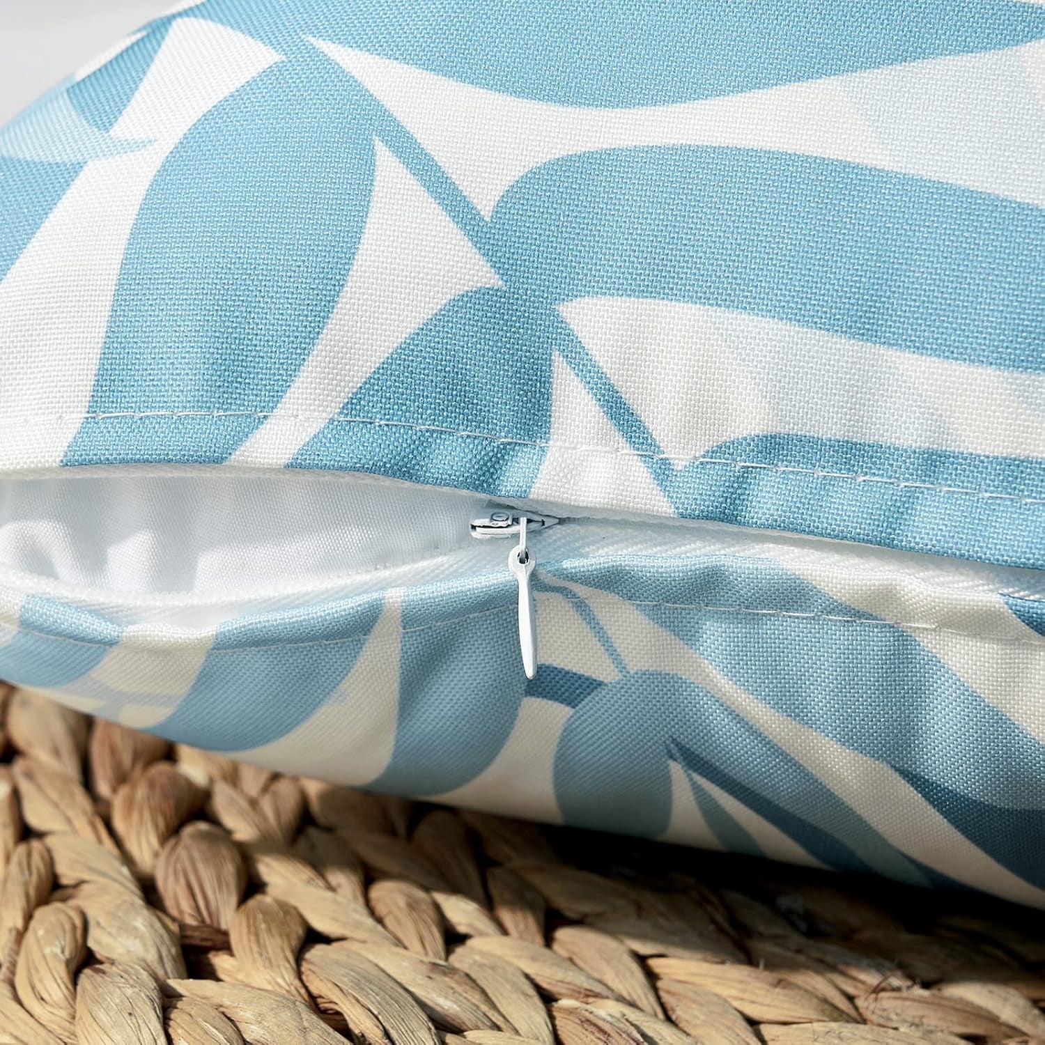 Pack of 2 Decorative Outdoor Waterproof Throw Pillow Covers Patio Pillow Cases Natural Leaves Pattern Spring Square Cushion Shams Shell for Garden Balcony Couch 20X20 Inch, Light Blue