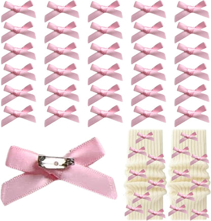 30Pcs Bow Charms for Socks Mini Ribbon Bow Junk Socks Charms Brooch Pins Girly Y2K Decorative Pins for Shoes Shirts Hats Socks Gloves Crafts Coquette Safety Pins Accessories Bulk (Pink)