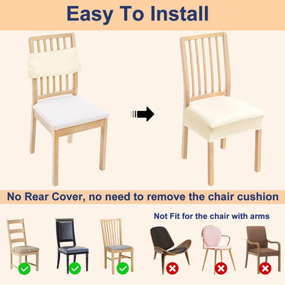 Waterproof Seat Covers for Chairs Set of 2, Stretch Pu Leather Removable Washable Dining Room Chair Seat Slipcovers Protector, No Rear Covers, Beige