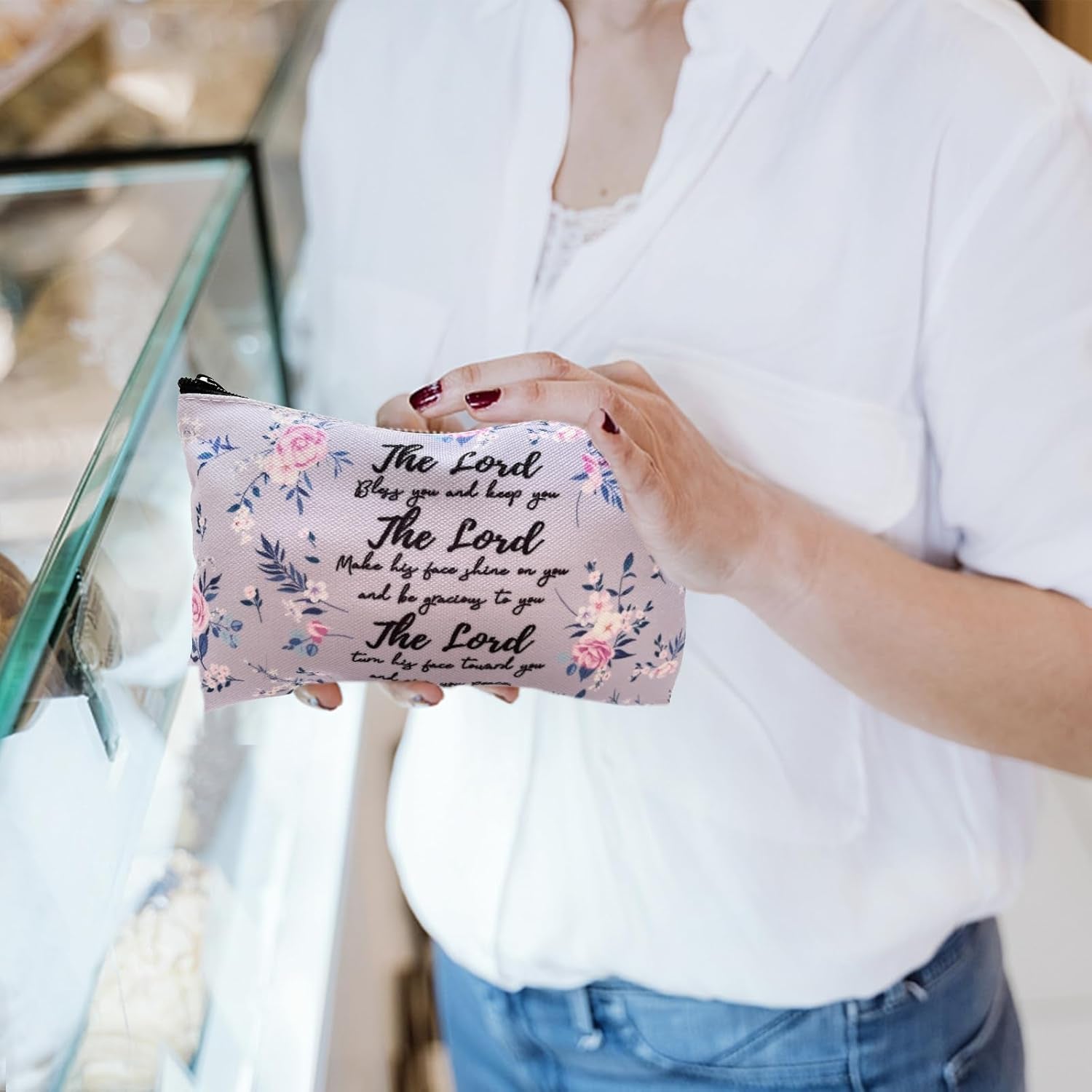 10 Pcs Christian Makeup Bag Bible Pencil Pouch Bible Cover Floral Cosmetic Bags Bulk Inspirational Religious Gifts for Women Return Christmas Church Gifts Baby Shower Prizes Canvas Makeup Bags in Bulk