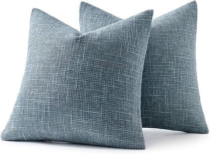 Burlap Linen Throw Pillow Covers 18X18 Inch Set of 2 Coastal Blue Farmhouse Decorative Pillows Modern Pillowcases Soft Accent Cushion Covers for Outdoor Couch Sofa Bedroom Livingroom Home Decor