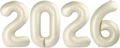 2026 Balloon Numbers - 40 Inch Cream New Years Eve Party Supplies 2026, Nye Decor Party Decorations Happy New Year, New Years Eve Foil Party Balloons