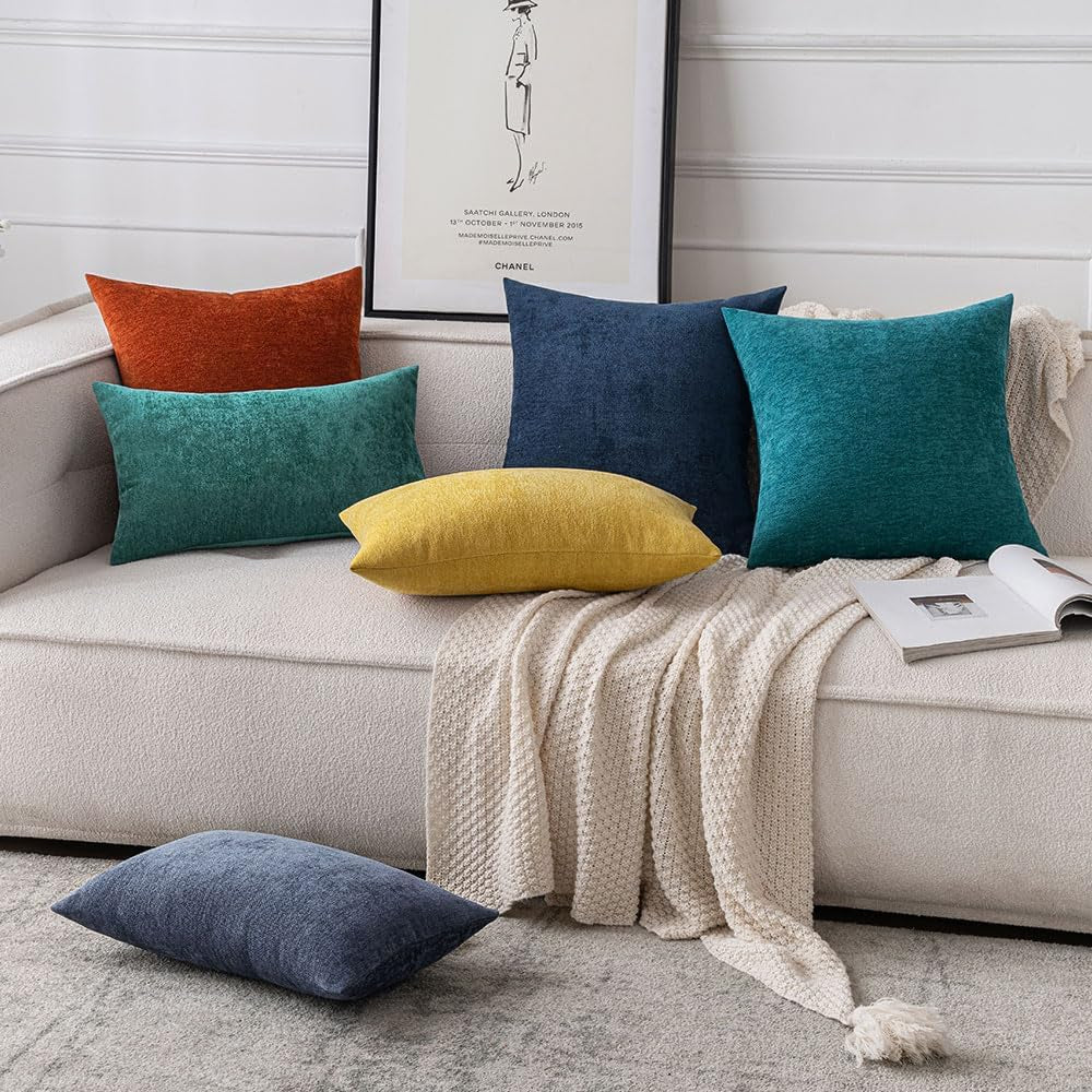 Pack of 2 Fall Burnt Brick Decorative Pillow Covers 20X20 Inch Soft Chenille Couch Throw Pillows Farmhouse Cushion Covers for Home Decor Sofa Bedroom Living Room