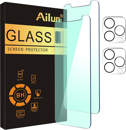 [Eye Protection] anti Blue Light Screen Protector for Iphone 12 Pro Max 2 Pack [6.7 Inch]+ 2 Pack Camera Lens Protector, Case Friendly Tempered Glass Film,[9H Hardness] - HD