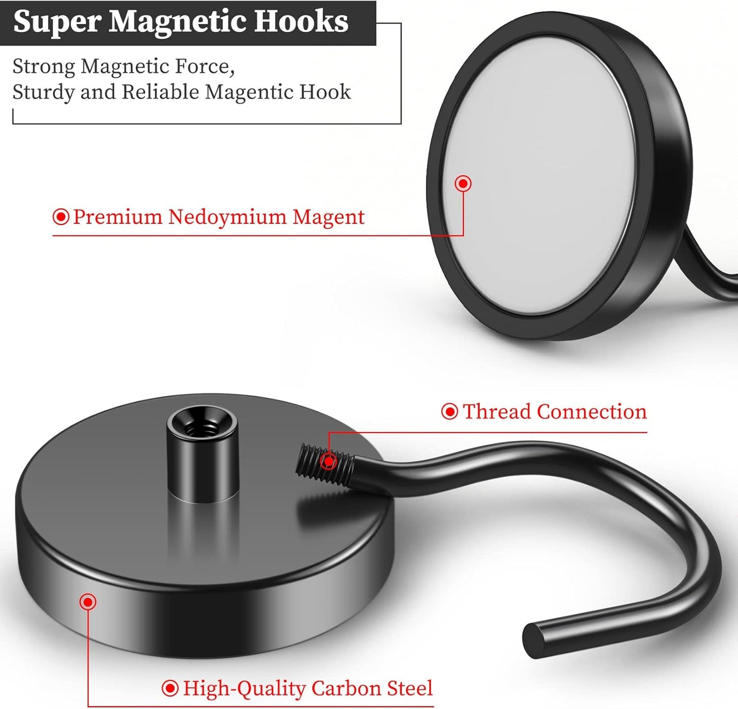 Magnetic Hooks Heavy Duty, 110 Lbs Strong Magnet Hook for Cruise Cabins, Large Magnetic Hooks, Magnets with Hooks for Hanging, Cruise, Curtain, Home, Kitchen, Workplace - 4Pack