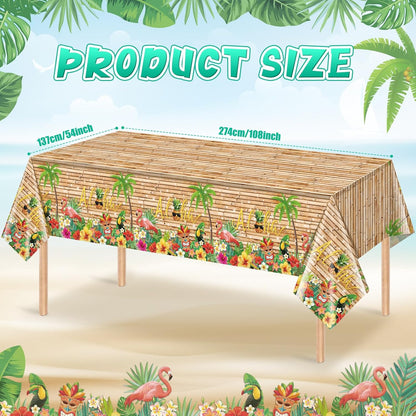 3Pcs Hawaiian Luau Tablecloth Tiki Party Tablecloths Tropical Table Cloth Plastic Disposable Rectangle Table Covers for Tiki Bar Tropical Summer Beach Pool Birthday Party Decorations ,108X 54 Inch