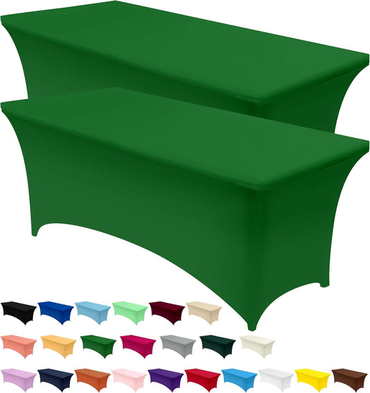 Spandex Tablecloth 2 Pack [6FT, Emerald Green] Tight, Fitted, Washable and Wrinkle Resistant Stretch Rectangular Patio Table Cover for Event, Wedding & Parties [72Lx30Wx30H Inch]
