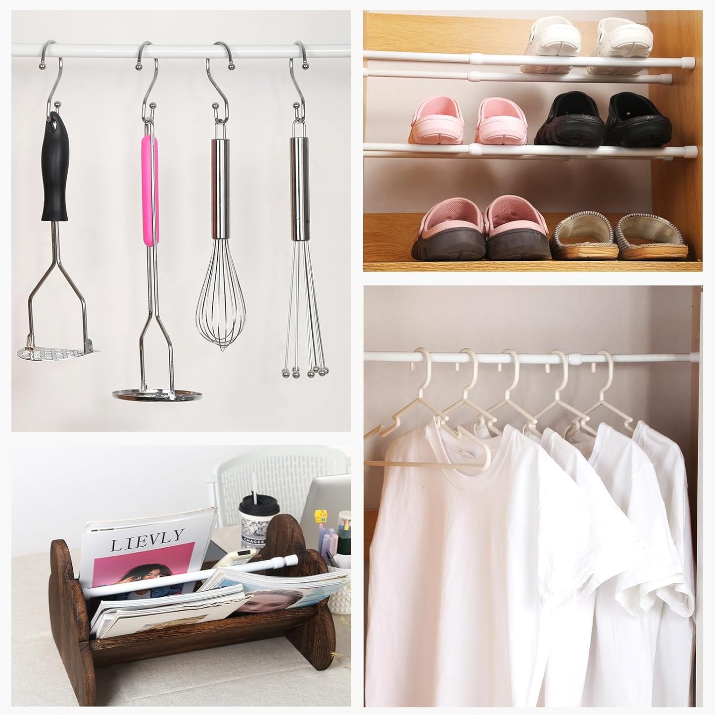 Spring Tension Rod,  Small Tension Rod, 5/8" Diameter No Drilling Expandable Short Tension Rods Spring Rods, Tension Rods for Closet, Cupboard, Hanging Clothes, White, 2 Pack (10-15.7 Inch)