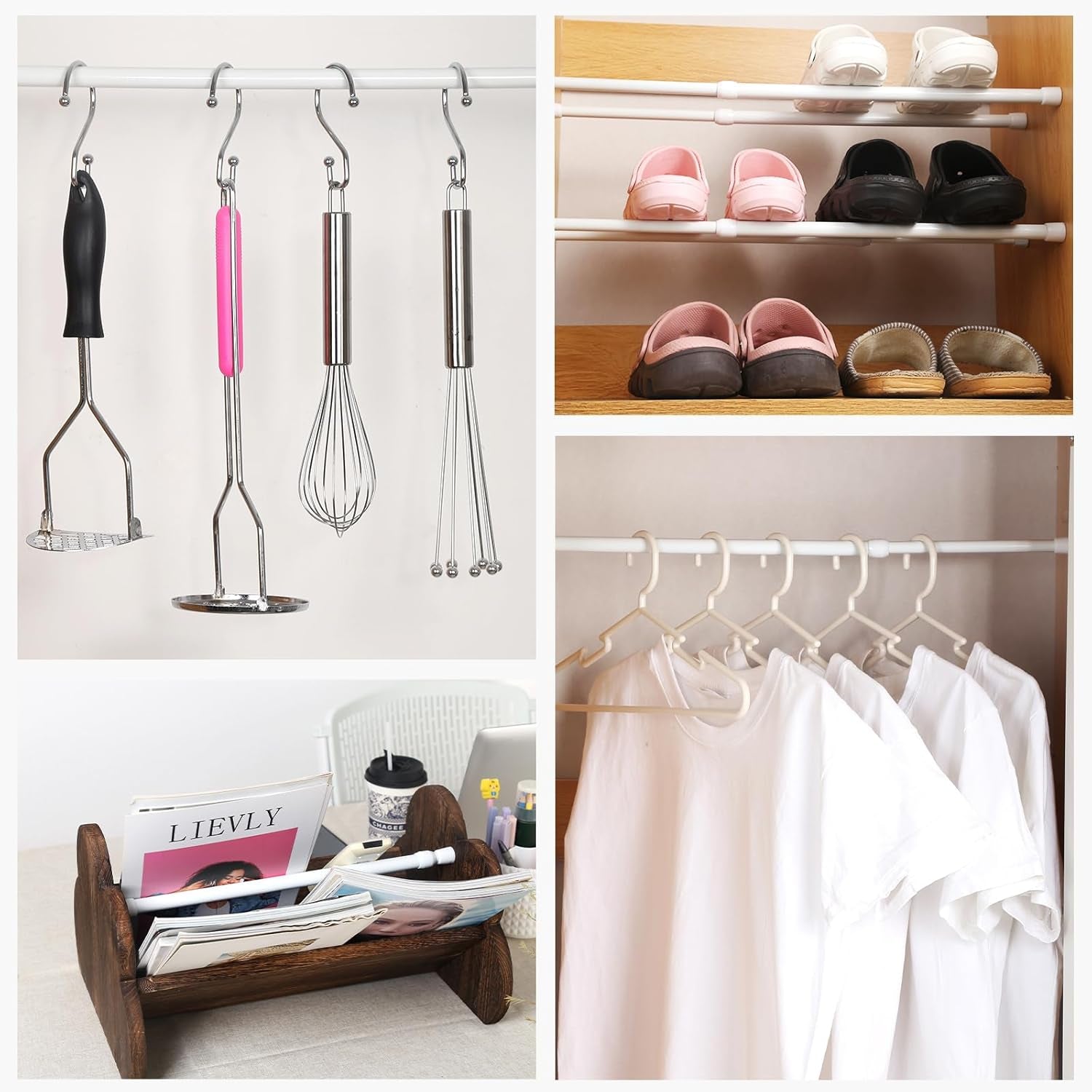 Spring Tension Rod,  Small Tension Rod, 5/8" Diameter No Drilling Expandable Short Tension Rods Spring Rods, Tension Rods for Closet, Cupboard, Hanging Clothes, White, 2 Pack (10-15.7 Inch)