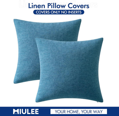 Pack of 2 Decorative Farmhouse Linen Pillow Covers Rustic Boho Accent Outdoor Couch Throw Pillow Covers for Cushion Bed Sofa Living Room Home Decor 18X18 Inch Blue