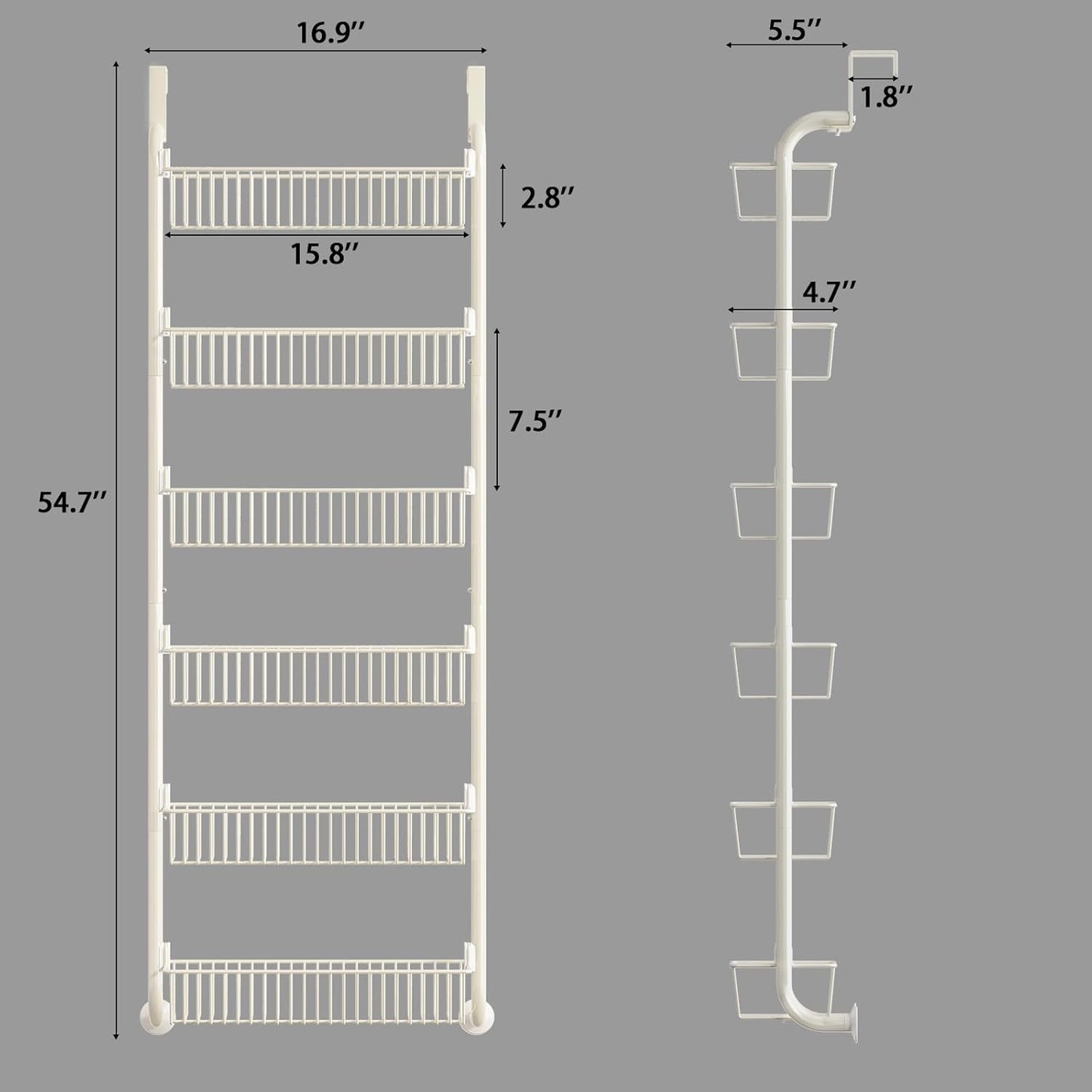 over the Door Pantry Organizers and Storage, 6-Tier Spice Rack, Home & Kitchen Storage Shelves for Cabinet, Large Capacity Hanging Seasoning Organizer, Laundry Room Organization, White