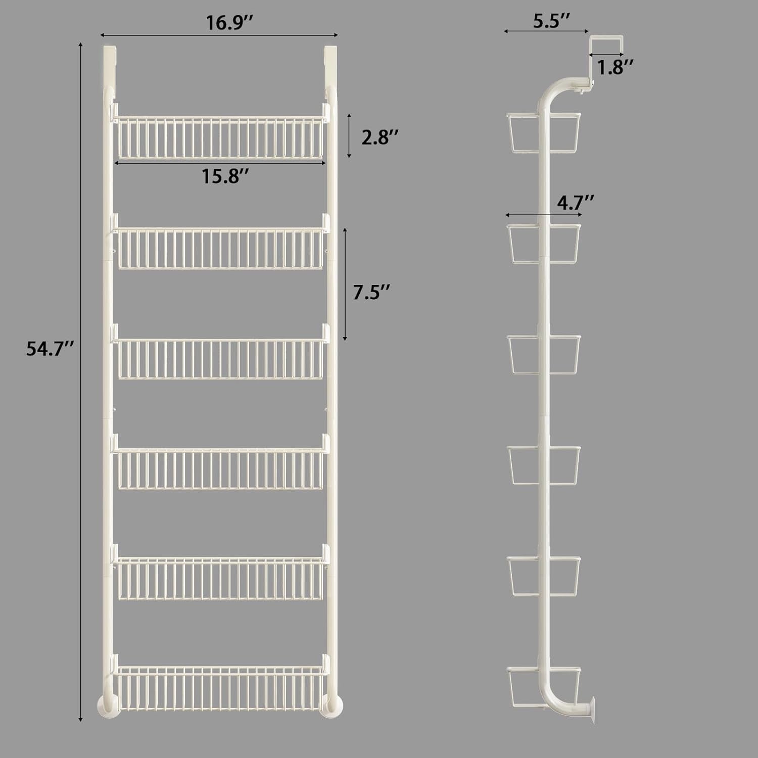 over the Door Pantry Organizers and Storage, 6-Tier Spice Rack, Home & Kitchen Storage Shelves for Cabinet, Large Capacity Hanging Seasoning Organizer, Laundry Room Organization, White