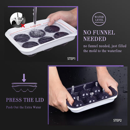 Whiskey Ice Ball Maker, [Fill without Funnel & Easy Release] 2.2'' round Large Iced Cube Trays with Cover, Reusable Sphere Silicone Ices Tray with Lids for Bourbon, Gift for Brandy Lover