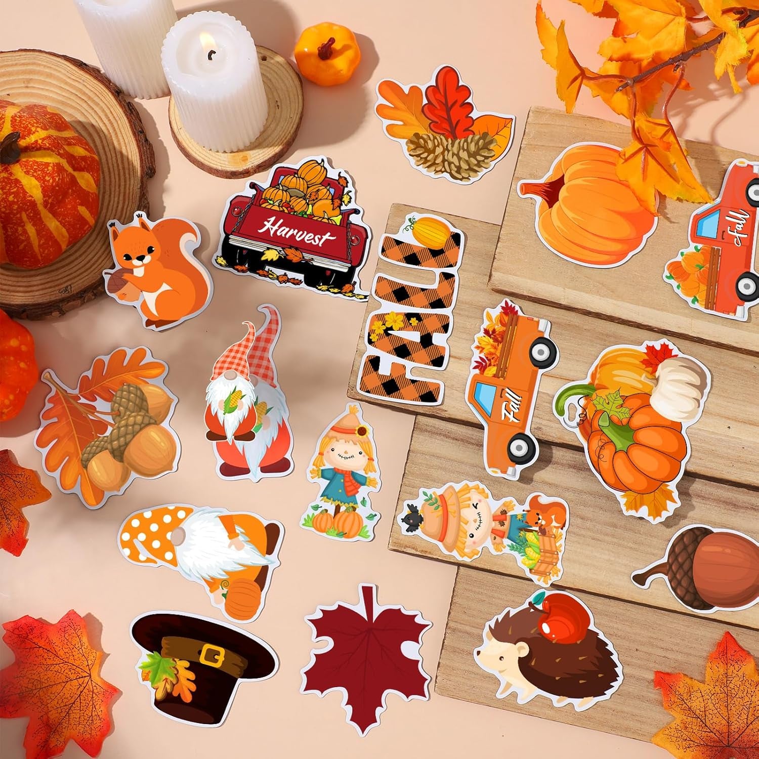 24-Piece Autumn-Themed Happy Fall Gnome and Pumpkin Refrigerator Magnets Set - Decorative Magnetic Stickers for Thanksgiving and Harvest Celebrations