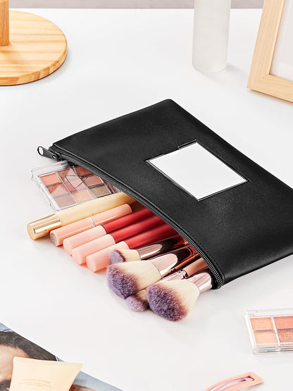 2-Pack Bank Deposit Money Bags with Zipper, PU Leather Bags Cash Wallet Pouches with Label, for Coins, Cosmetics, Invoice, Bills, Tools, 11.5 X 6.2 Inches, Aqua Blue & Black