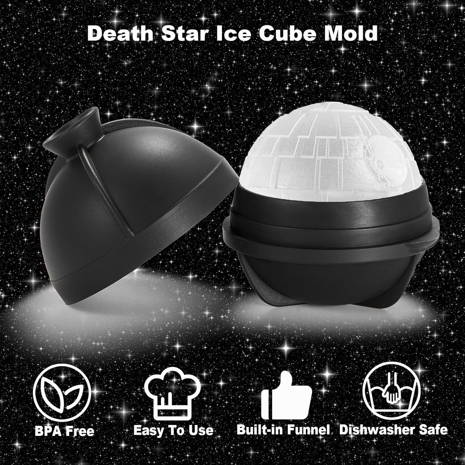 3D Ball Ice Cube Mold, Whiskey Gifts Stocking Stuffers Ideas for Adults Men Women, 2.5" Large Silicone round Ice Cube Tray for Cocktails,Bourbon,Whiskey,Brandy