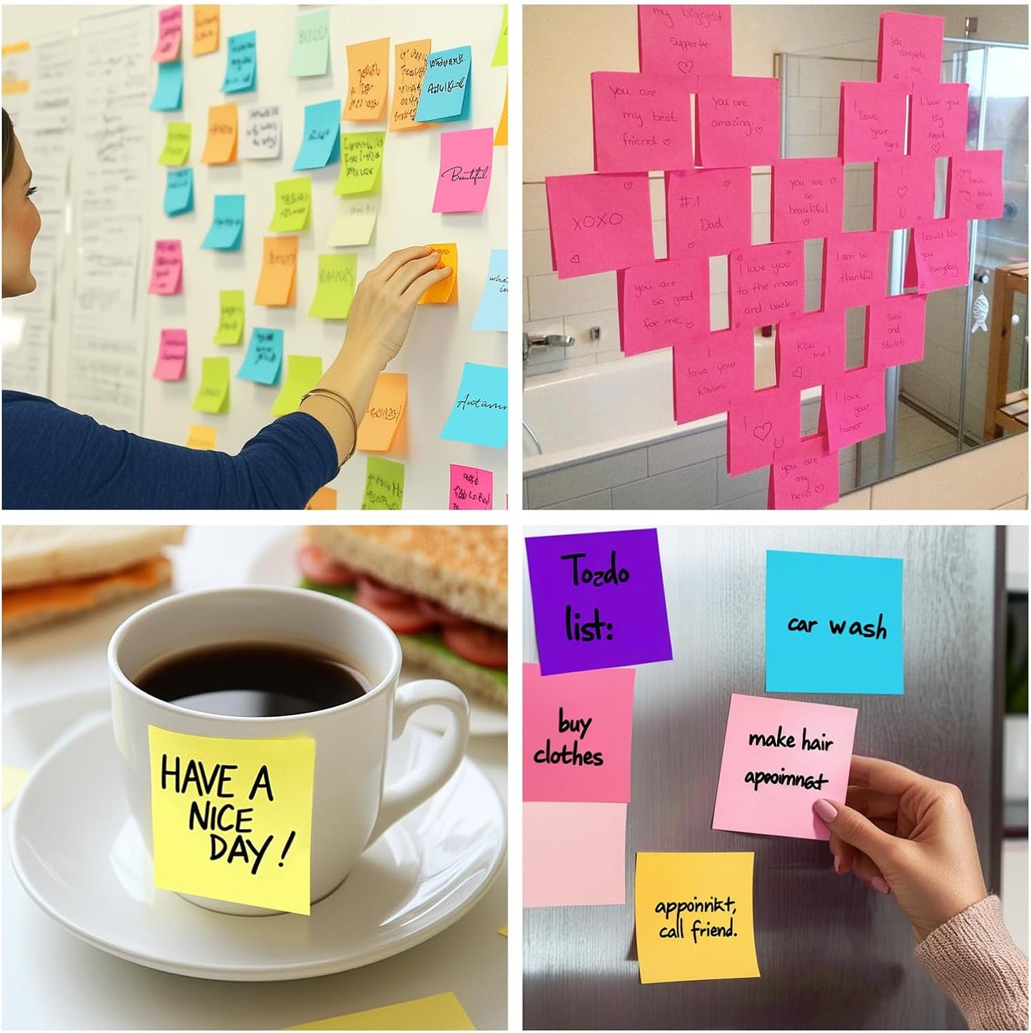 Sticky Notes 3X3 Inches Bulk 8 Pack Colored Self-Stick Pads, Colorful Sticky Notes 80 Sheets/Pad, Easy to Post for Office Supplies, School, Home