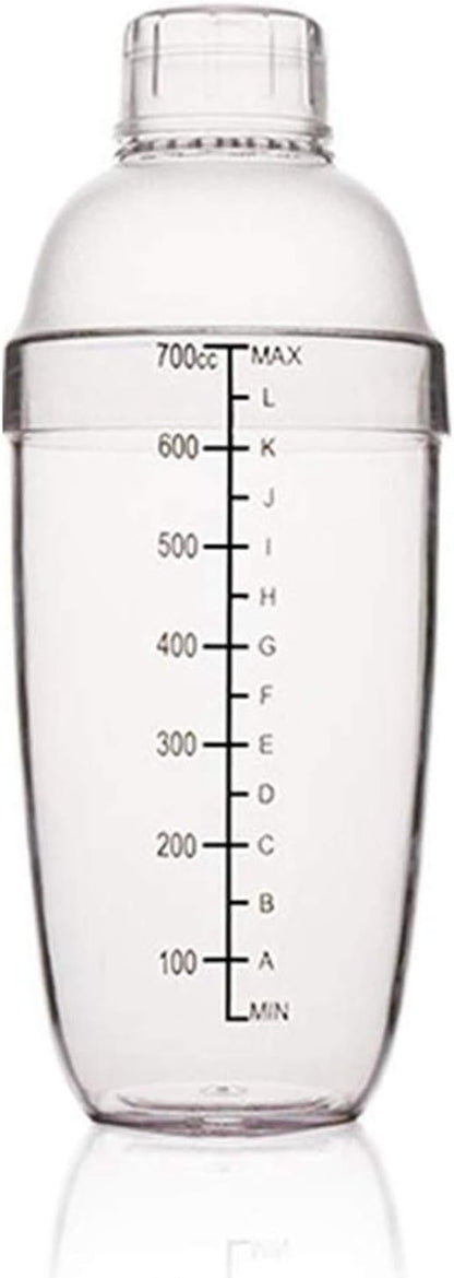 Plastic Cocktail Shaker, Drink Mixer Hand Shaker Cup with Scales, Bar Tool, Transparent (24 Oz / 700Cc)