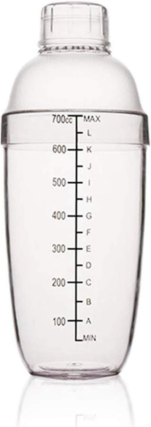 Plastic Cocktail Shaker, Drink Mixer Hand Shaker Cup with Scales, Bar Tool, Transparent (24 Oz / 700Cc)