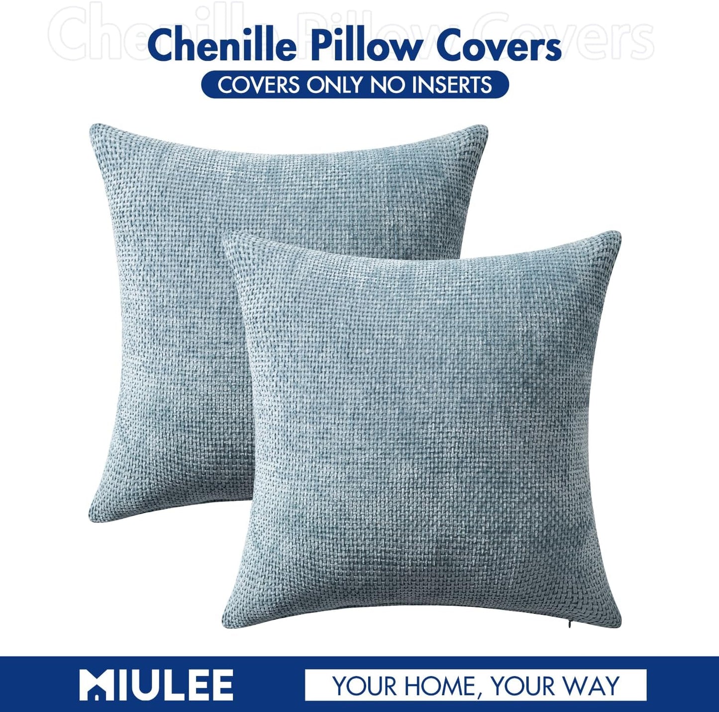 Pack of 2 Couch Throw Pillow Covers 18X18 Inch Coastal Smoke Blue Modern Boho Accent Decorative Pillow Covers Soft Farmhouse Cushion Covers for Home Decor Bed Sofa Living Room