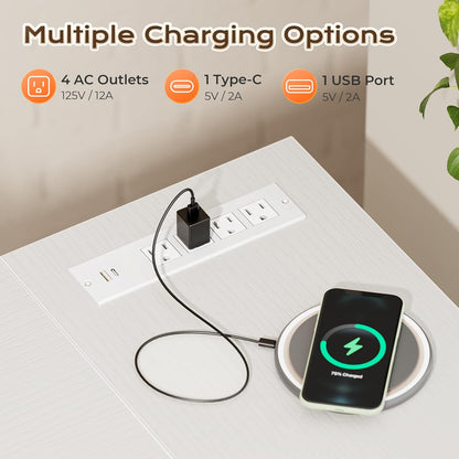 63-Inch L-Shaped Desk with Integrated Power Outlets and USB-C Port, Reversible Design, Spacious Corner Gaming and Office Desk, 0.95-Inch Thick Desktop, Sturdy Metal Frame, Ideal for Home Office and Study, White Finish