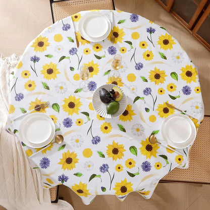 Round Vinyl Tablecloth with Flannel Backing Waterproof Oil-Proof PVC Table Cloth Stain-Resistant Wipeable Table Cover for round Table(48" Round)