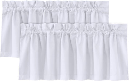 2 Panels White Valance for Windows, Natural Blackout Curtains Valances for Small Windows/Living Room/Bedroom/Bathroom Rod Pocket 52" W X 18" L, Greyish White，2 Packs