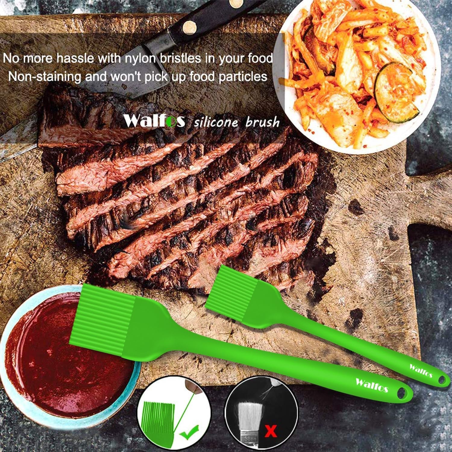 Silicone Basting Pastry Brush, Heat Resistant Pastry Brush Set, Strong Steel Core and One-Pieces Design, Perfect for BBQ Grill Baking Kitchen Cooking,Bpa Free and Dishwasher Safe,2Pcs (Green)