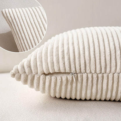 Set of 2 Cream White Corduroy Pillow Covers - Soft Decorative Square Cushion Cases for Sofa, Bedroom, and Car (18 x 18 Inches / 45 x 45 cm)