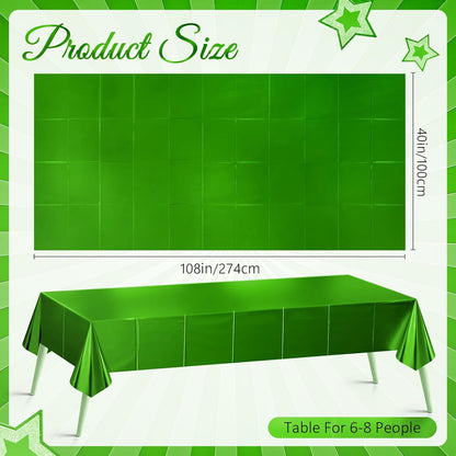 Set of 2 Green Plastic Tablecloths with Metallic Matte Finish, 40" x 108" - Ideal for Jungle Safari, Wild One Birthday Party, Wedding, and Baby Shower Decorations