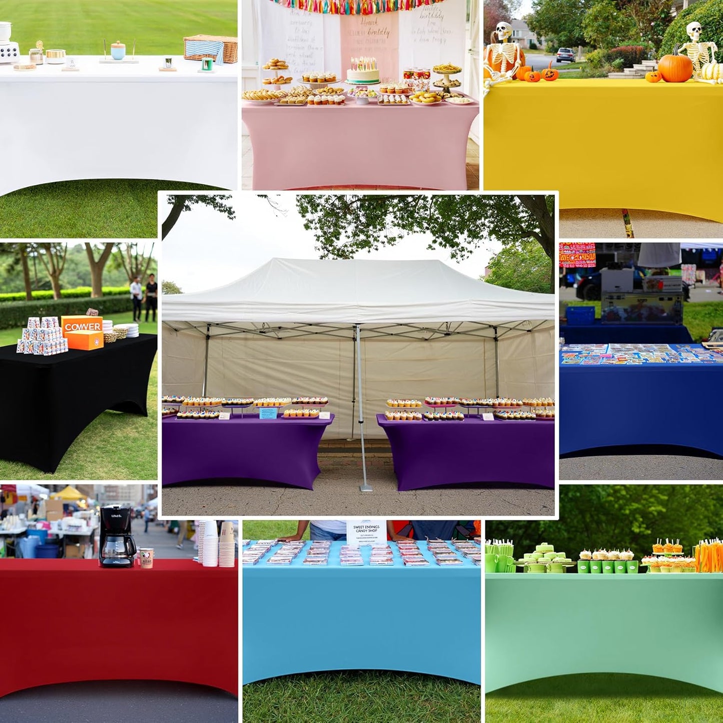 2 Pack Spandex Table Cloth 4FT, Elastic Fitted Stretch Tablecloths, Washable and Wrinkle Free Rectangular Patio Table Cover for Outdoor, Wedding, Banquet & Parties (Coffee, 48Lx30Wx30H Inch)