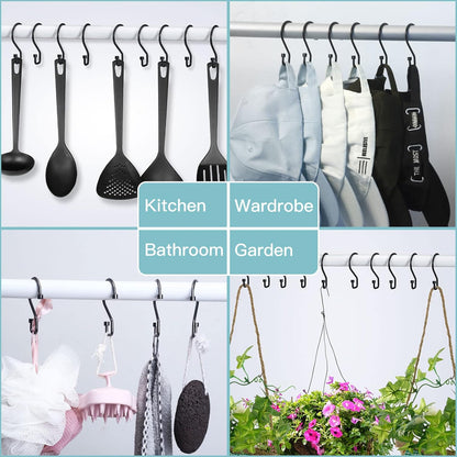 Shower Curtain Hooks, 12 Pcs S Shape Shower Curtain Rings, Rustproof Black Shower Curtain Rings, Multi-Functional Shower Hooks for Shower Curtain, Kitchen Utensils, Clothing, Towels, Black
