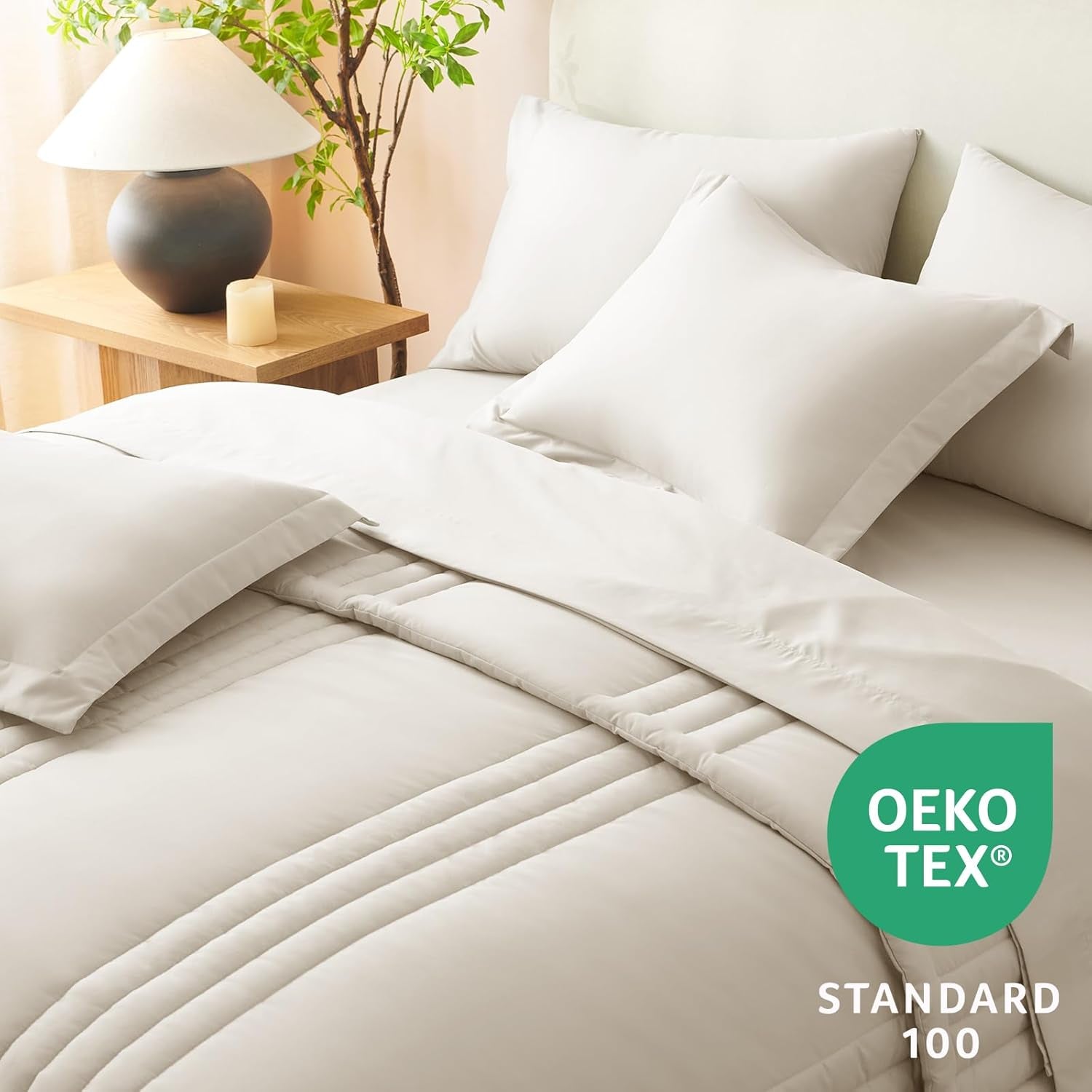 Queen Comforter Set - 7 Pieces Bed in a Bag Beige Comforters Queen Size Bed Set, Soft Bedding Set with All Seasons Comforter, Sheets, Pillowcases & Shams