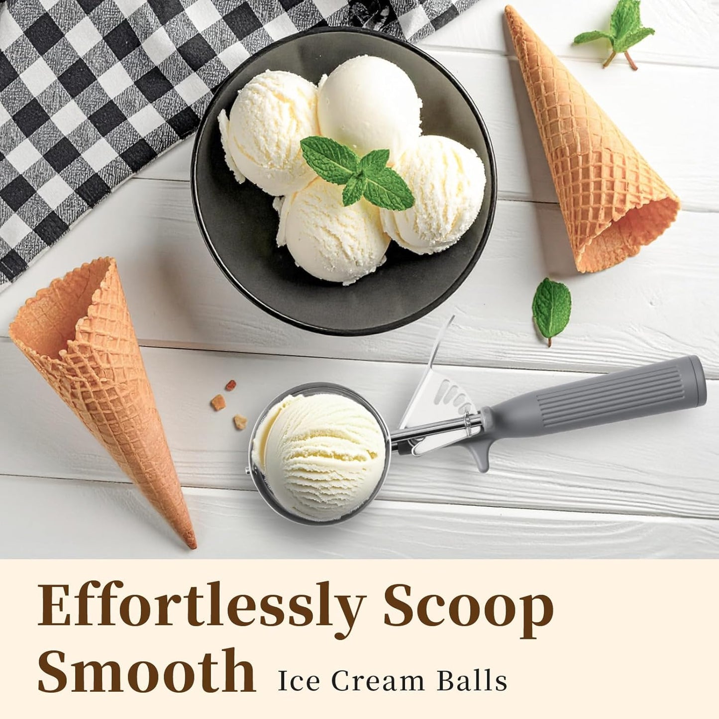 4 OZ Scoop, Ice Cream Scoop with Trigger, #8 Disher, Muffin Scoop, Large Cookie Scoops for Baking, Grey Handle, with Trigger for Portion Control