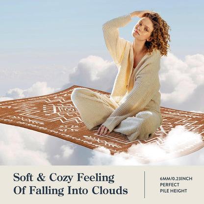 5X7 Boho Rugs for Living Room, Washable Bedroom Western Area Rug, Low Pile Soft Burnt Orange Carpet, Stain Resistant Distressed Fall Rug Aztec Carpets for Dining Room