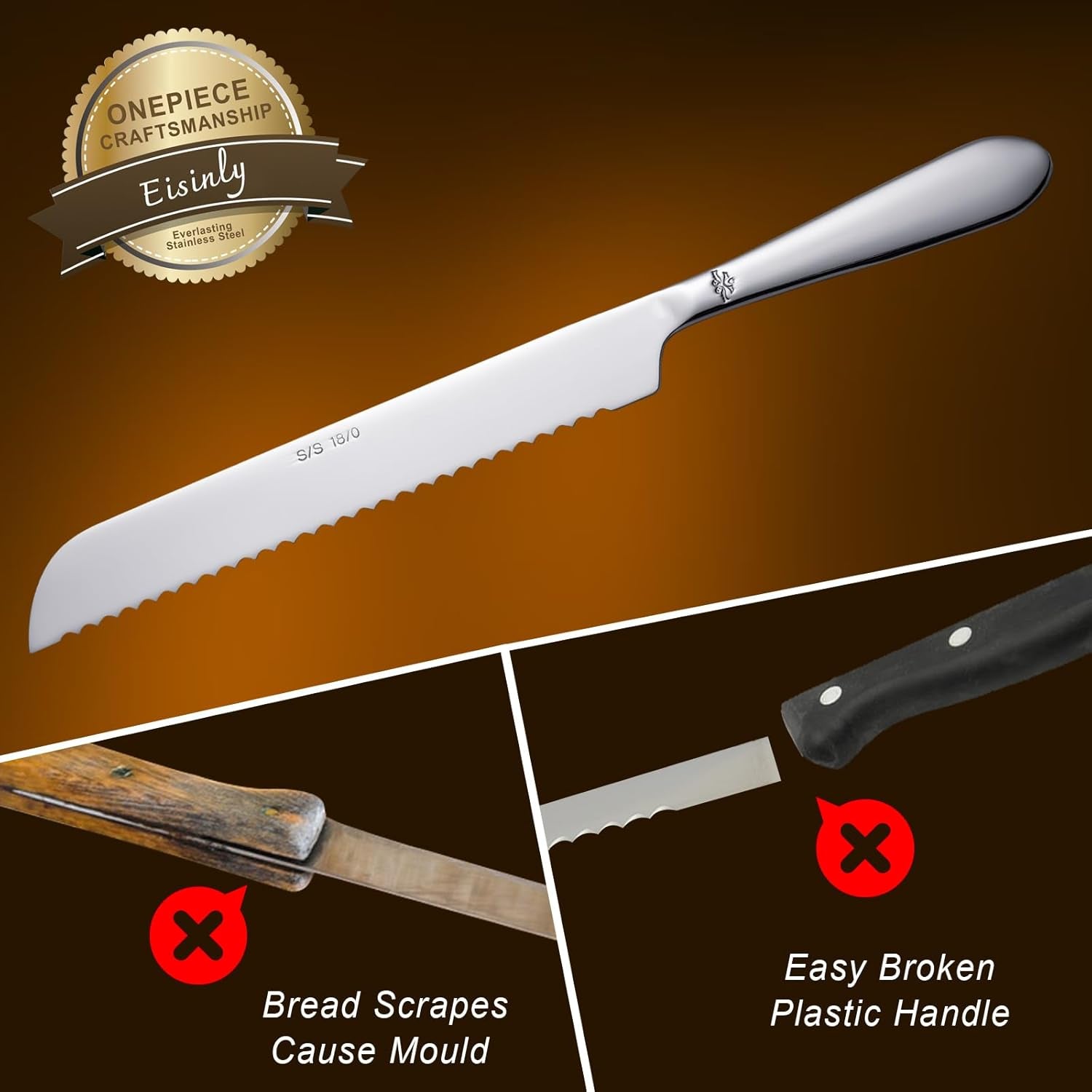 Bread Cutting Knife, 13 Inches Serrated Bread Knives for Homemade Bread, Stainless Steel Long Bread Slicing Knife for Baker, Baking Lover, 2PCS Silver
