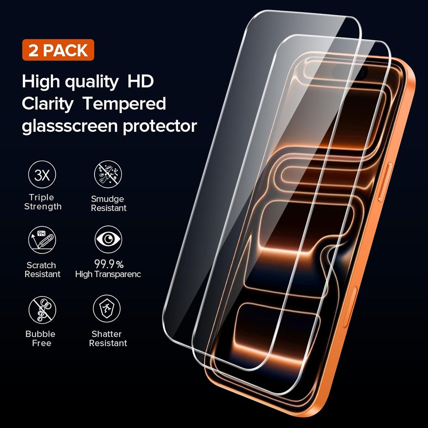 3-In-1 Clear Case Designed for Iphone 17 Pro Max 6.9'' 2025 with 2 Pack Tempered Glass Screen Protector, Military Shockproof Hard Back Slim for 17 Pro Max Cover - Clear