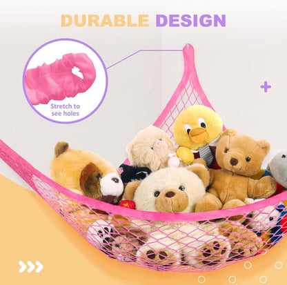 Stuffed Animal Net Hammock for Plushie Toys, Stuffed Animal Hammock Corner for Kids' Room Decor, Ideas for Organizing Stuffy Collection, 2 Pack, Pink