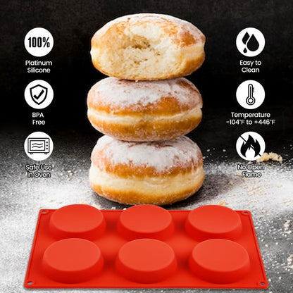 Muffin Top Pan, Silicone Molds for Breakfast Sandwiches, English Muffins, Whoopie Pies, Corn Bread, Egg Bites, Tarts - 2 Pack Red