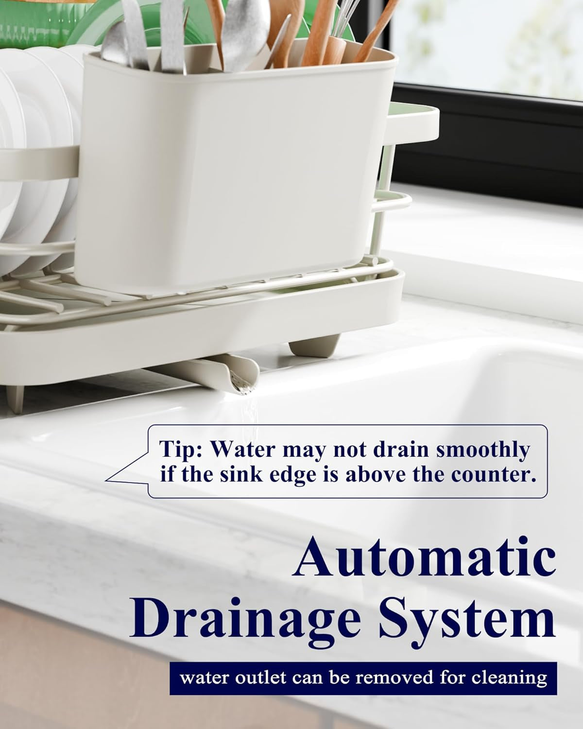 Dish Drying Rack for Kitchen Counter, Stainless Steel Sink Organization and Storage Essentials with Cutlery Holder, Home and Appartment Decor, 12''W X 15.5''L, Light Grey