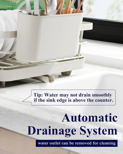 Dish Drying Rack for Kitchen Counter, Stainless Steel Sink Organization and Storage Essentials with Cutlery Holder, Home and Appartment Decor, 12''W X 15.5''L, Light Grey