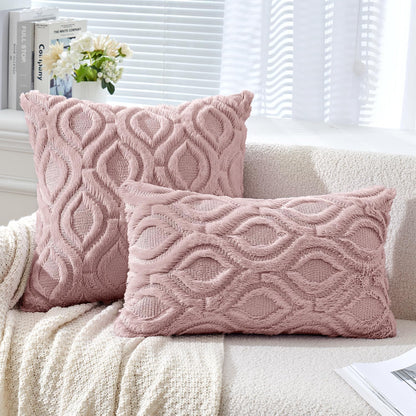 Blush Pink Valentines Throw Pillow Covers 18X18 Inch, Soft Spring Plush Faux Wool Couch Pillow Covers Set of 2 Decorative Farmhouse Boho Throw Pillows for Sofa Living Room Bed