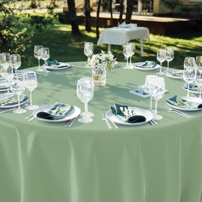 1Pcs Sage Green Plastic Tablecloths round Light Green Tablecloth Waterproof Disposable round Sage Table Cover for Birthday Bridal Wedding Baby Shower Party Decorations,84Inch