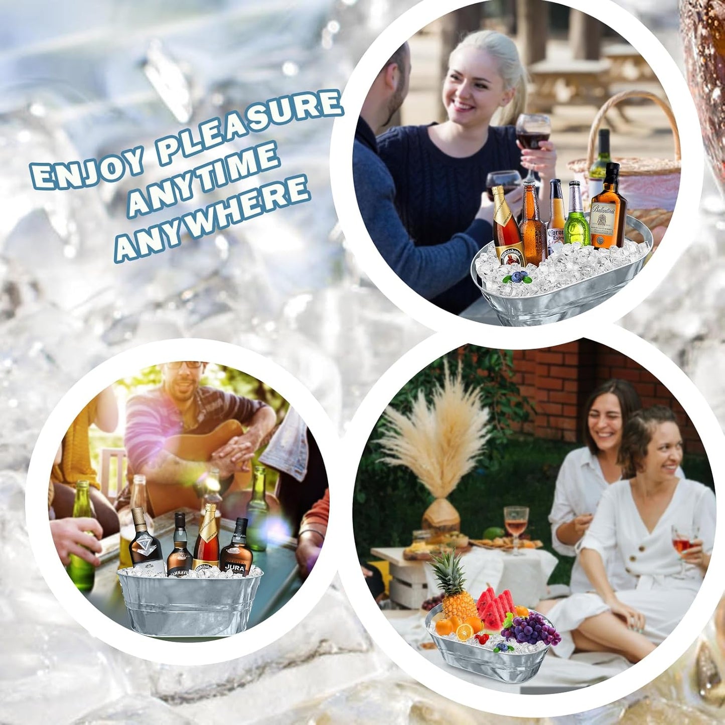 4PCS 4 Gallon Galvanized Tub Champagne Bucketwith Carry Beer Drink Storage Cooler Metal Beverage Ice Tub Galvanized Ice Buckets for Parties and Cocktail Bar Mimosa Bsupplies