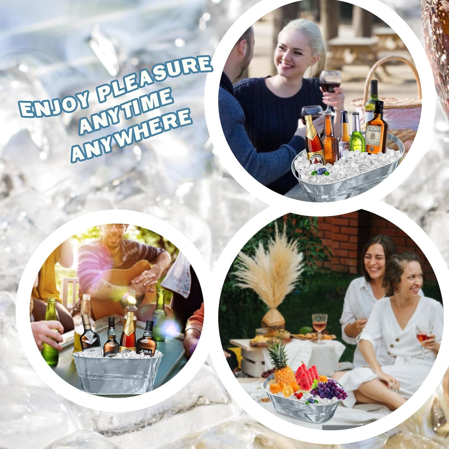 4PCS 4 Gallon Galvanized Tub Champagne Bucketwith Carry Beer Drink Storage Cooler Metal Beverage Ice Tub Galvanized Ice Buckets for Parties and Cocktail Bar Mimosa Bsupplies