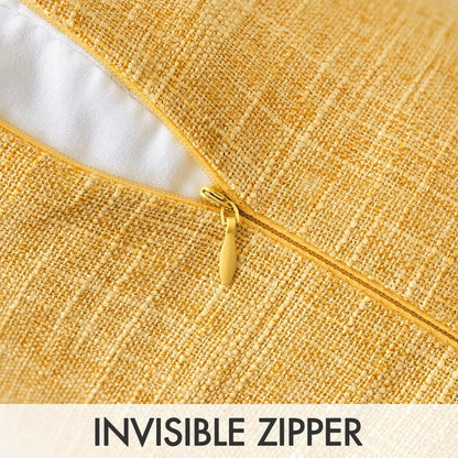 Pack of 2 Mustard Yellow Faux Linen Throw Pillow Covers Square Rustic Farmhouse Decorative Burlap Pillowcases Cushion Covers for Couch Bed Sofa Living Room 20X20 Inch