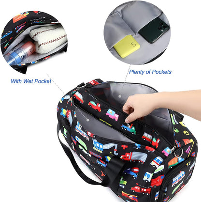 Kids Duffle Bag for Boys Girls Water Resistant Small Gym Bag Overnight Weekender Travel Tote with Shoe Compartment and Wet Pocket