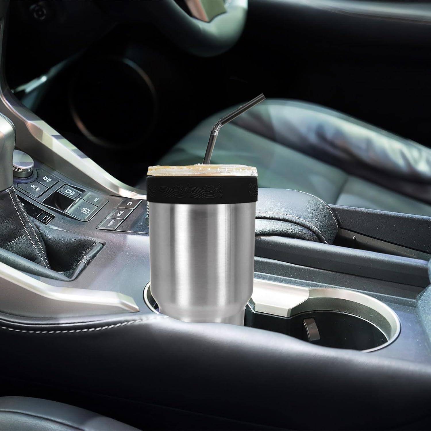 Silicone Ring for 30 Oz Stainless Steel Tumbler,Reusable Iced Coffee Sleeve for Stainless Steel Tumbler,For 30Oz Yeti,Rtic,Bjpkpk,For the Cup Mouth Diameter 3.9-4 Inch (Black)